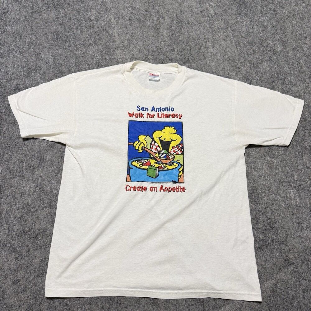 Vintage 90s San Antonio Walk For Literacy Shirt Hanes Heavyweight 50/50 Large